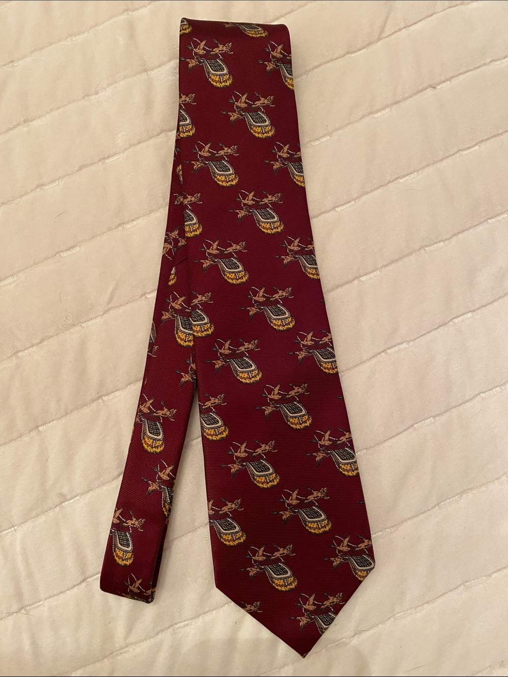 Vintage Land’s End 100% Silk Hand-Printed  Duck Necktie